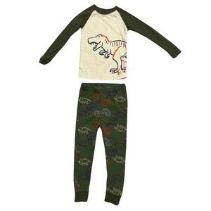 Boy's Dinosaur Snug Fit Pajamas 3T Long Sleeve Green and Cream